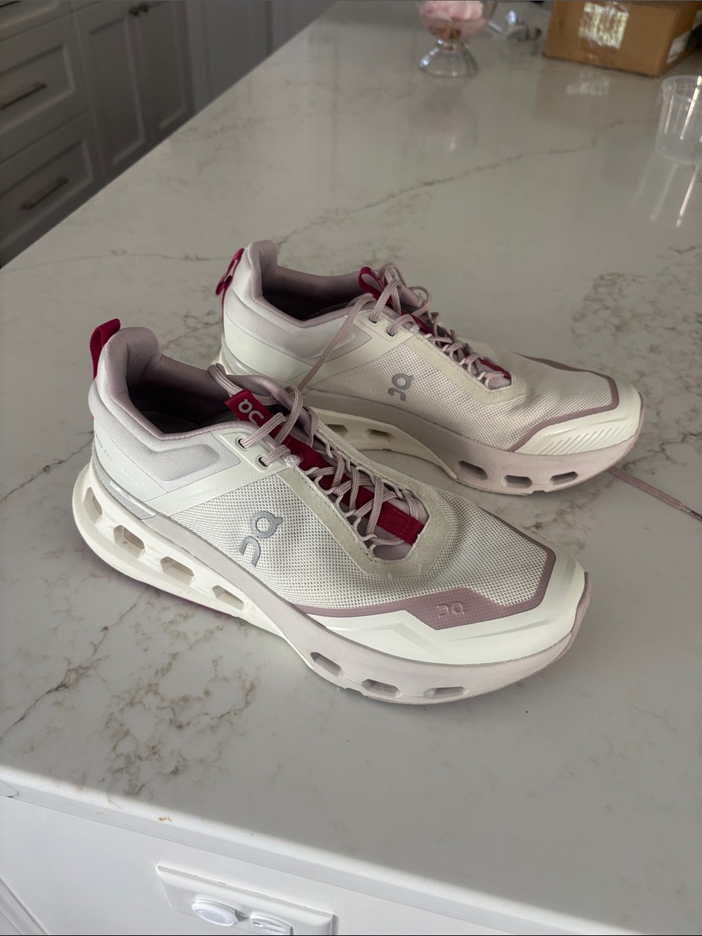 On Running Women's Athletic Sneakers in White and Pink